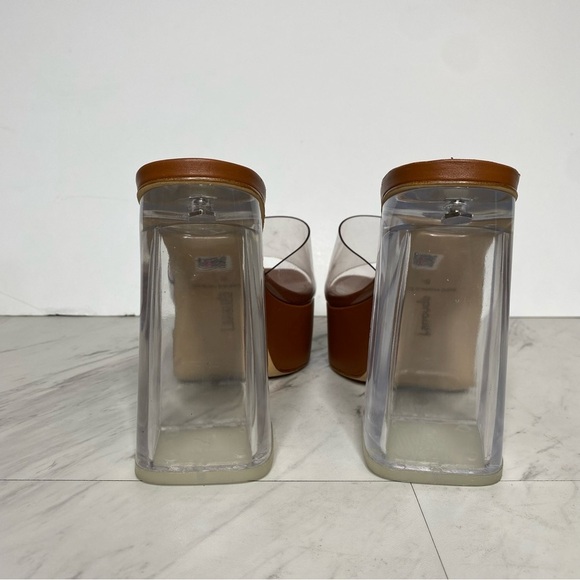 New! Larroude Dolly Lucite Clear Vinyl Brown Platform Sandal 9 - Picture 3 of 14